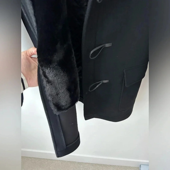 The Kooples BLACK DUFFLE COAT WITH LEATHER details - Picture 14 of 14